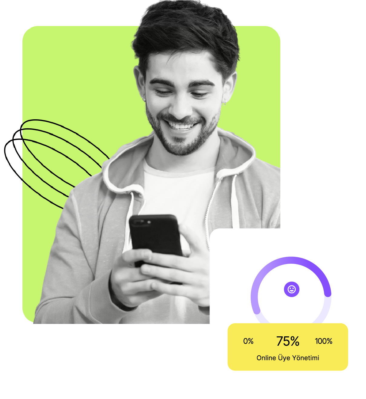 Happy man using phone